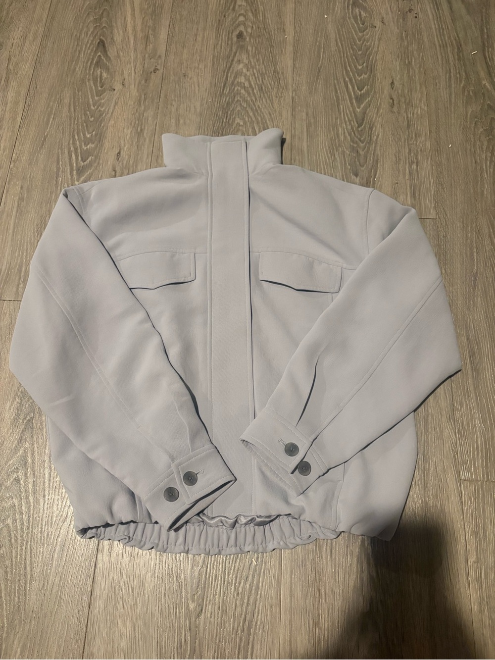 Aritzia Light Gray Zip-Front Bomber Jacket